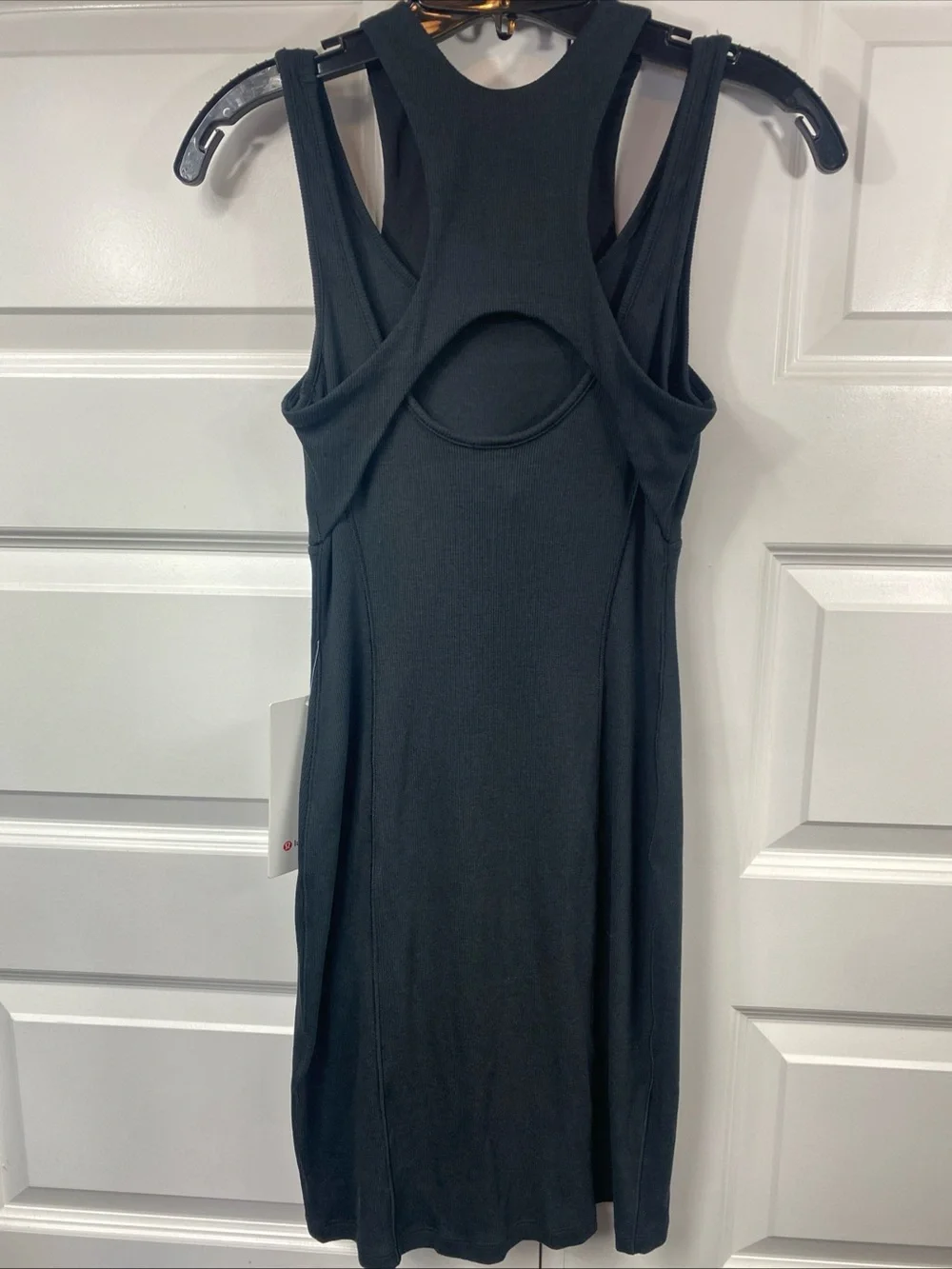 Lululemon Ribbed Cotton Modal Cut Out Dress  Black Cutout Back Athletic 4 Racer